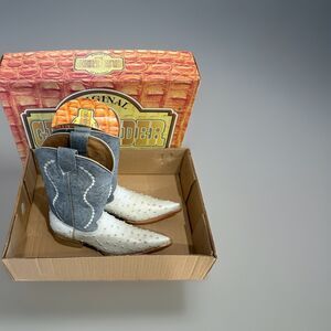 NIB Gran Lider White Ostrich & Gray Suede Western Boots - Men Size 6 Women 7.5